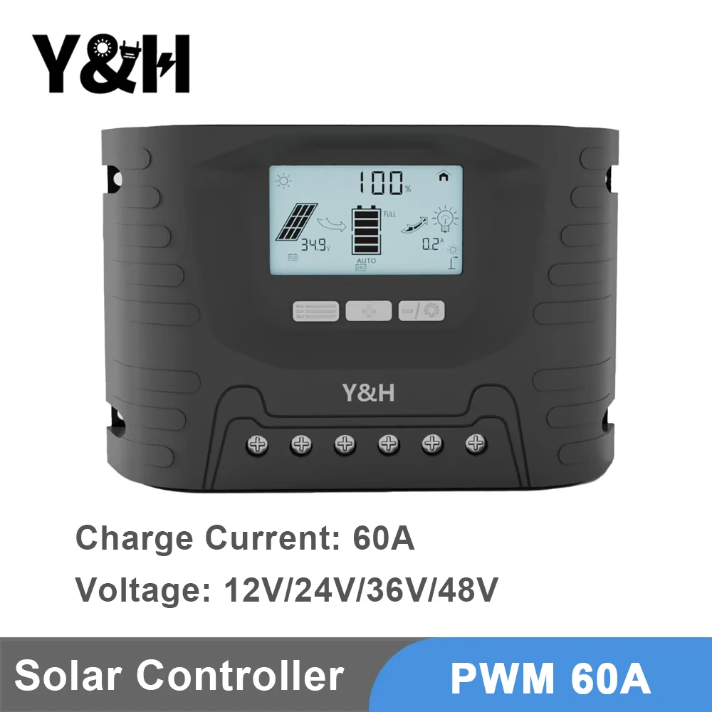 Y&ampH PWM 60A Контроллер заряда солнечной батареи 48 В 36 24 12 панели Регулятор для