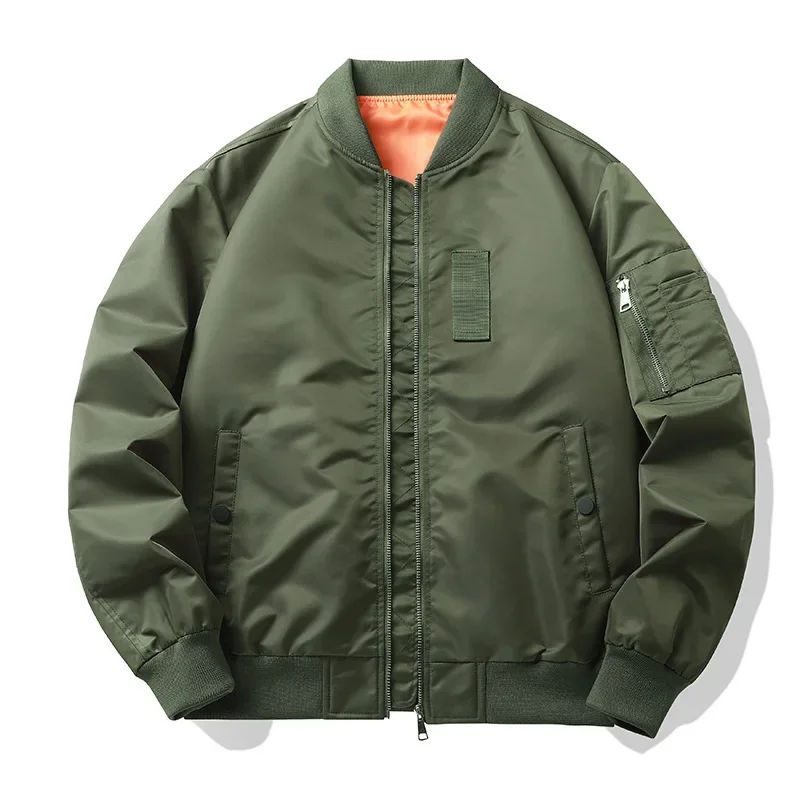 Винтажный стиль куртка-бомбер с американским воротником повседневная свободная