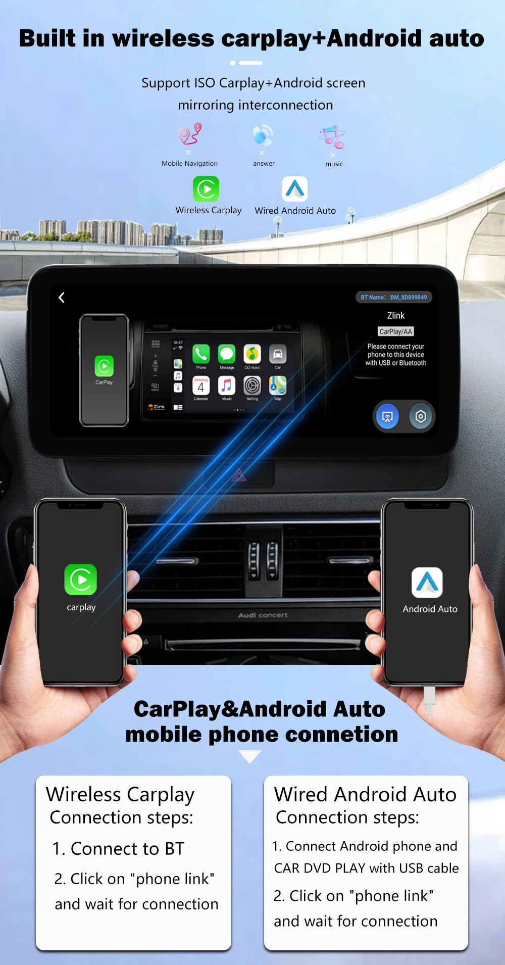 Беспроводная автомобильная стереосистема Carplay Android Auto мультимедиа 8 ядер для Audi Q5