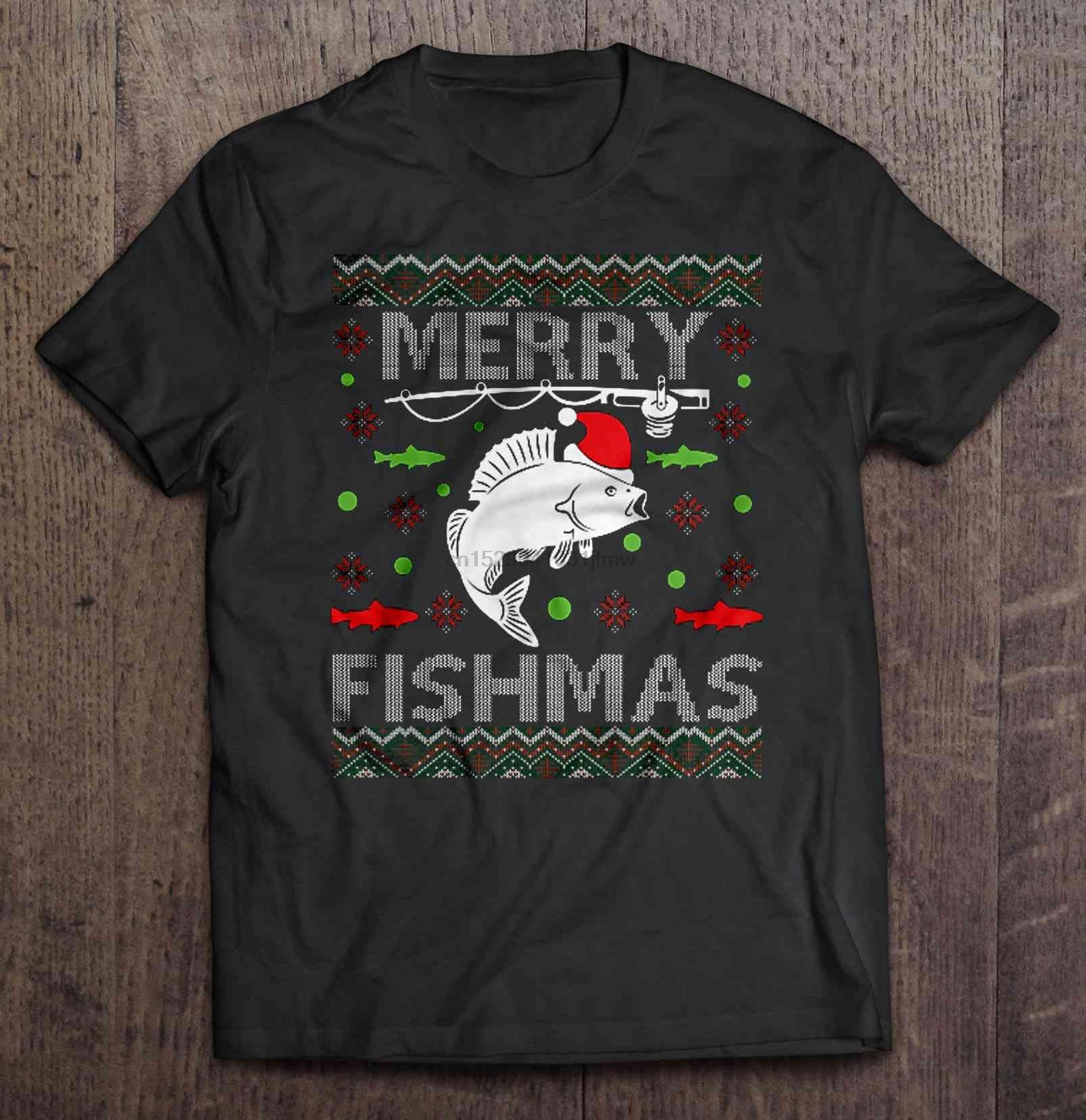 

Мужская забавная футболка, модная футболка с рисунком счастливой рыбы, Рождественский свитер, женская футболка