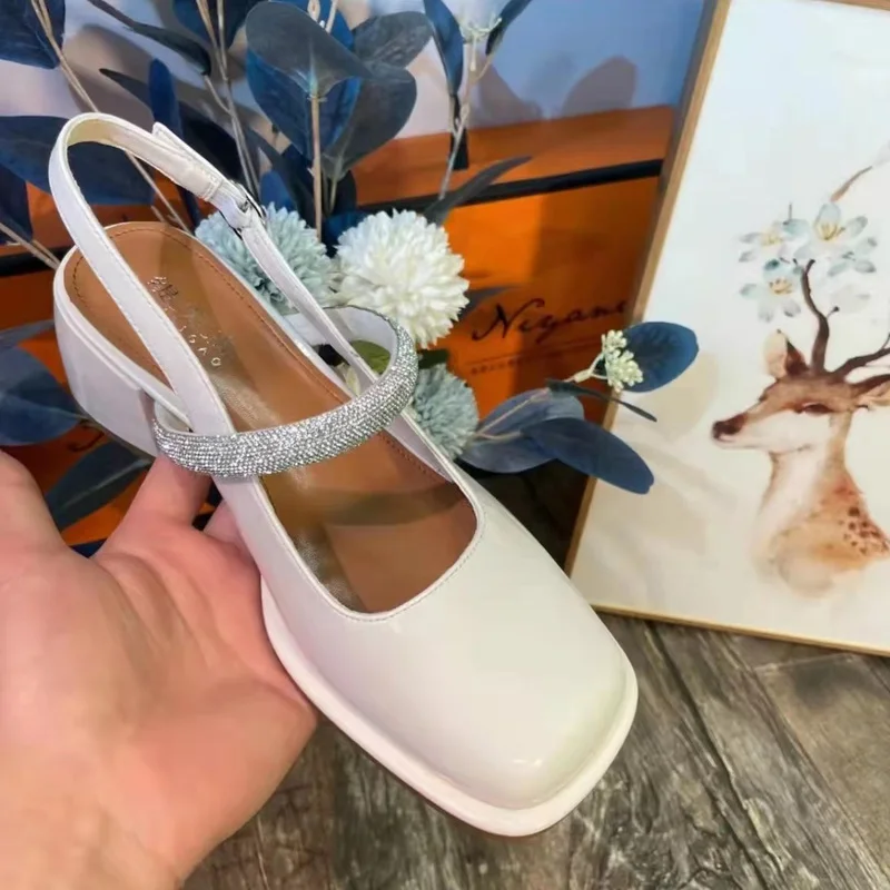 Women's Sandals Thick Heel Square Head Classic Female Mary Jane 2022 New Design Elegant Shallow Mouth Lady Single Shoes