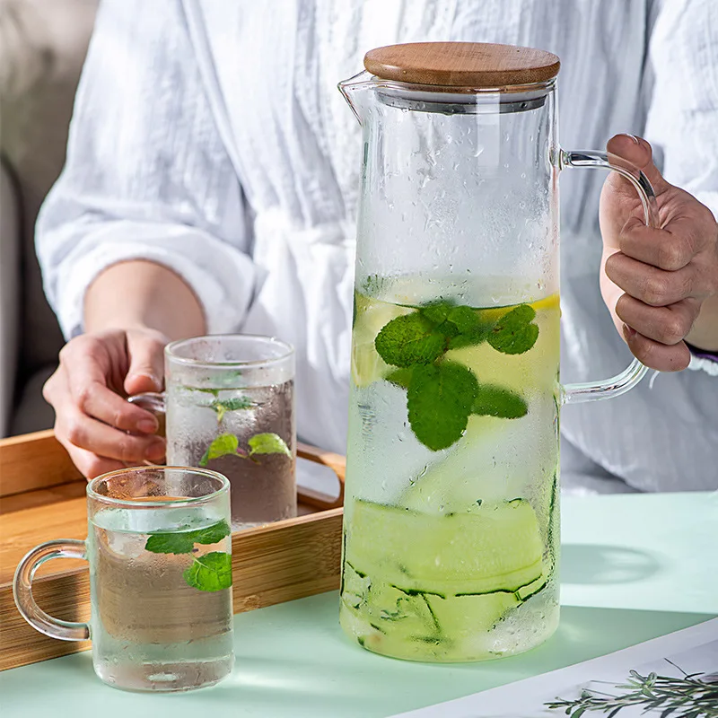 

Cold Glass Water Bottle Jar Kettle Transparent Large Capacity Pitchers 1.2L 1.5L Heat Resistant Water Pot with Handle Teapot