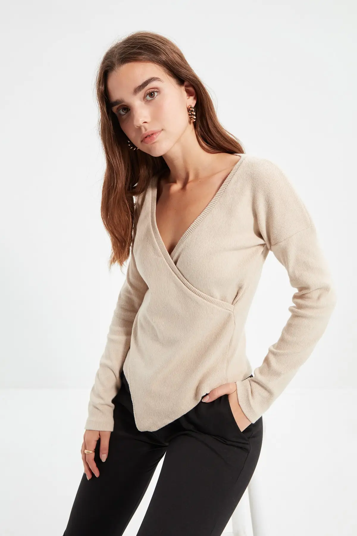 

Trendyol Double Breasted Fake Knitwear Knitted Blouse TWOAW22BZ0837
