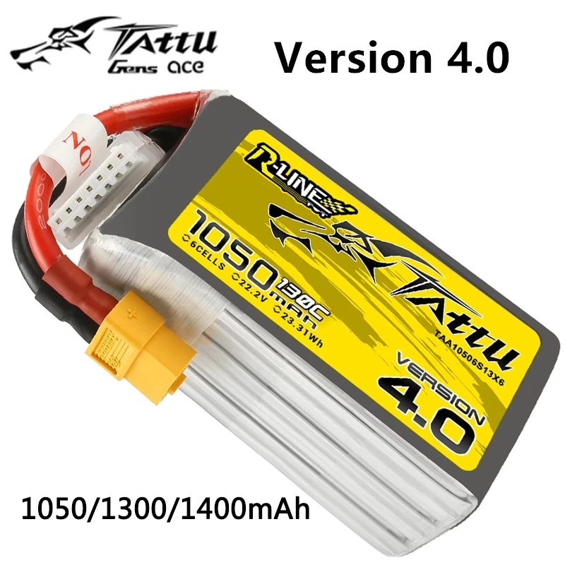 

Аккумулятор TATTU R-Line 4,0 V4 22,2 в 1050 мА · ч/1300 мА · ч/1400 мА · ч 130C 6S1P LiPo для гоночного дрона, квадрокоптера с разъемом XT60