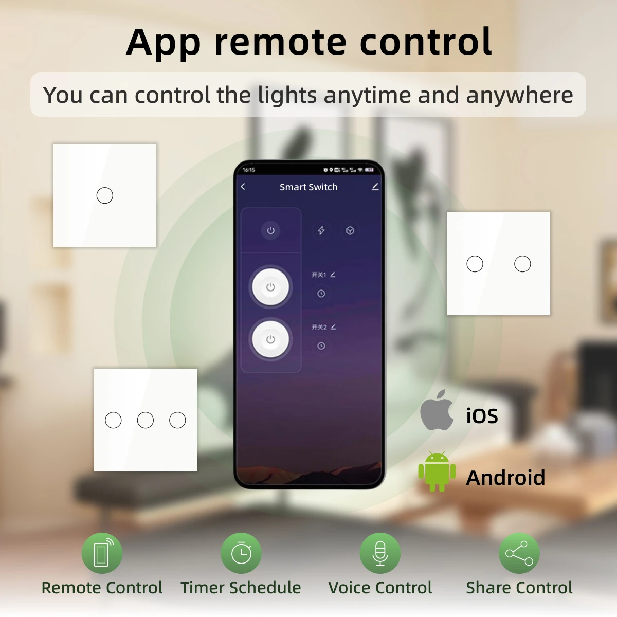 Logen Wi-Fi 1/2/3Gang Smart Touch Switch 1-позиционный настенный выключатель света с нейтральным