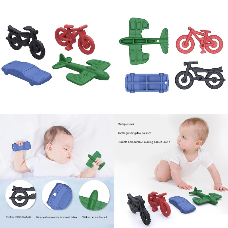 

Baby Teether Kits Car Teether Infant Silicone Teething Toy Early Learning Chewing Toy for Baby Teething-Pain Relief 4PCS