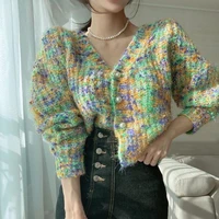 elegant women casual loose korean v neck knitted cardigans tops coats female single breasted full sleeve sweaters 2022 autumn s4