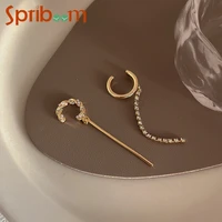 2pcs long clip earrings for women pearl rhinestone ear cuff no piercing fake earring temperament tassel ear clips trendy jewelry