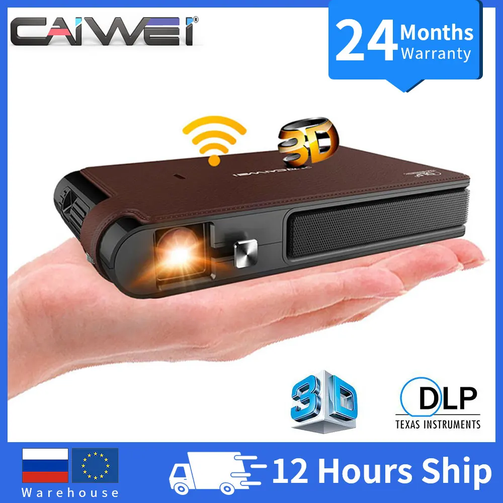 Мини портативный проектор DLP для наружного использования с WiFi, Bluetooth, видео и батареей, 3D домашний кинотеатр.