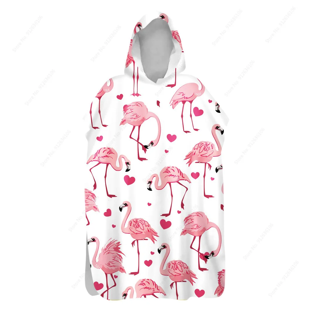

Summer Flamingo Hooded Beach Towel Adults Quick Dry Soft Flannel Wetsuit Changing Poncho Towel Bathrobe Gym Fitness Bath Towels