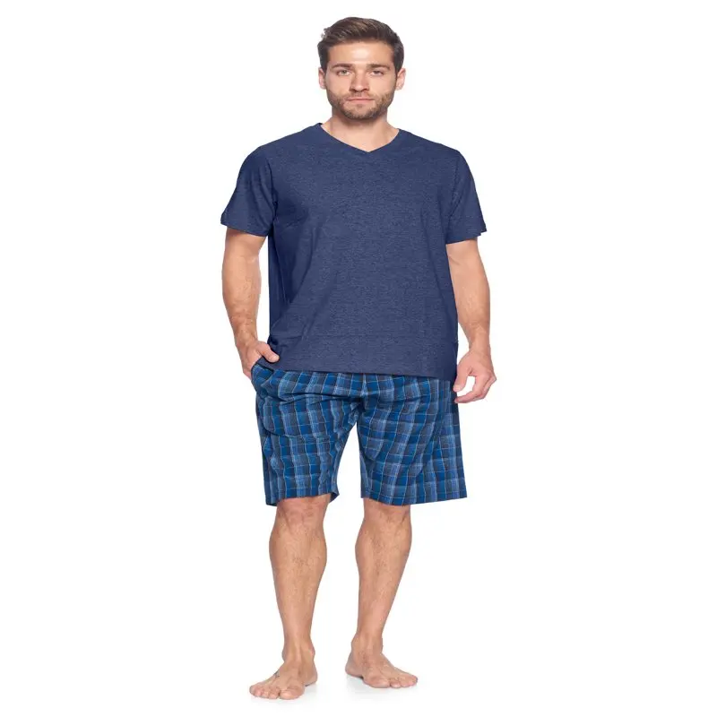 Ashford &  Men`s Woven Short Sleeve Jersey Top & Pajama Shorts Set