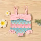 Детский слитный купальник с принтом и оборками, без рукавов