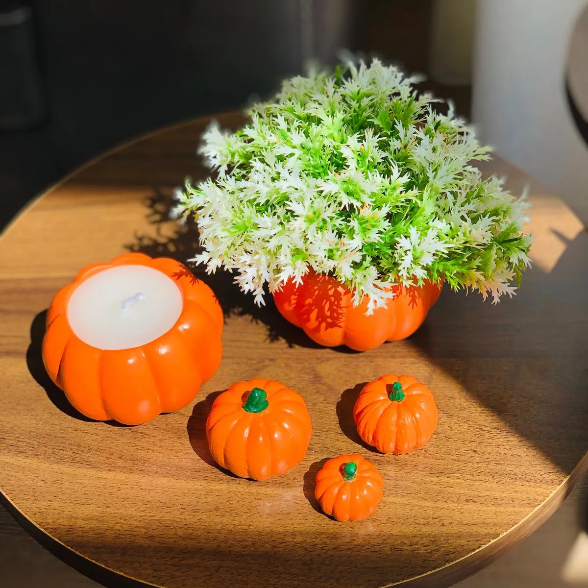 Halloween Orange Pumpkin Potted Candle and Artificial Flower Set of 5 | Дом и сад