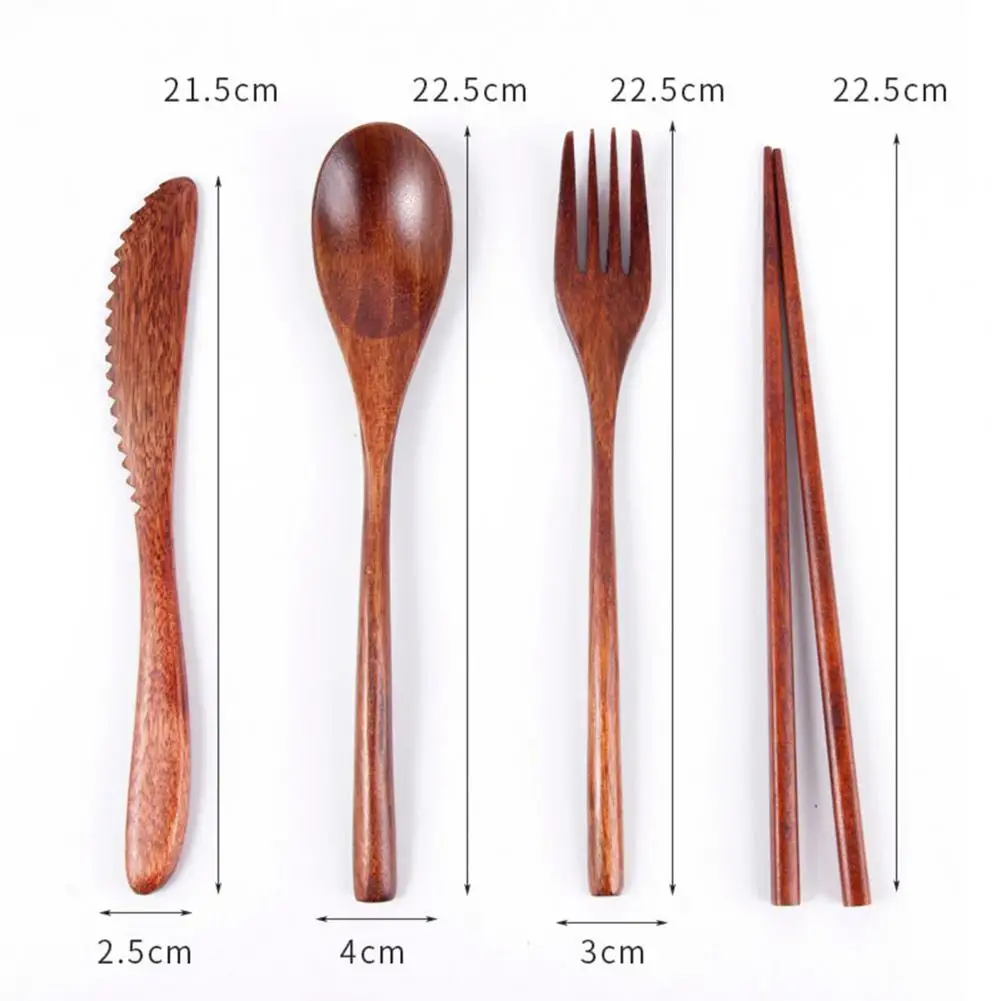 

Flatware Sets Japan Style with Storage Pouch Comfortable to Hold Wooden Dinner Utensil Set Cutlery Set for Travel