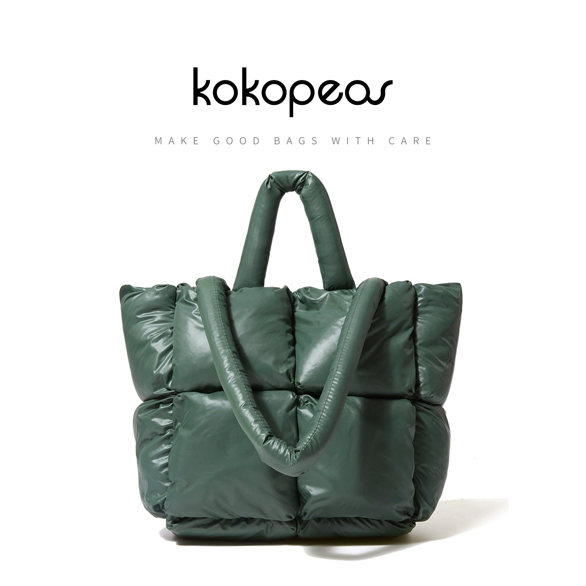 

KOKOPEAS Large Tote Padded Handbags Fashion Quilted Women Shoulder Bags Luxury Nylon Down Crossbody Bag Winter Pillow Purse 2022