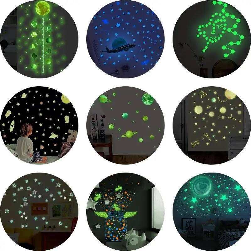 

Luminous Moon Stars Wall Stickers for Kids room Bedroom Decor Glow in the dark Earth Wall Decals Noctilucent Stickers Home Decor