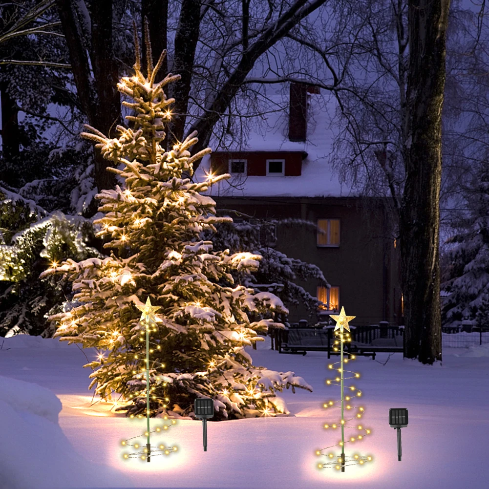 

Solar Christmas Tree Lights 8 Modes Iron Art Spiral Christmas Tree Lamp Reusable Foldable Lighting Ornament for Garden