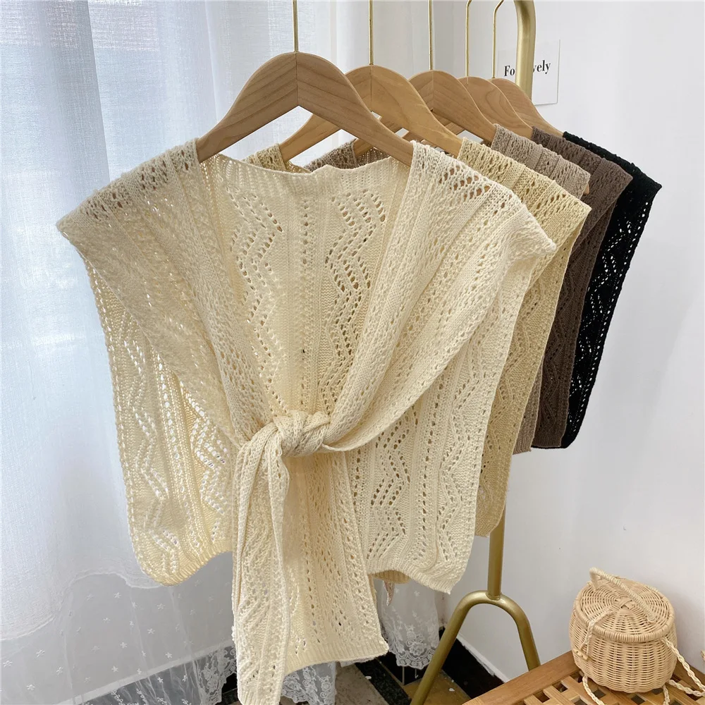 

Women Spring Summer Knitted Hollow Fake Collar Shawl Style All-match Temperament Fashion Shoulder Wave Pattern Clothes Accessory