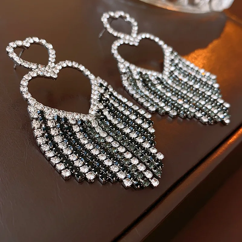 

KAITIN Silver Needle Inlaid with Diamond Love Tassel Earrings Temperament Earrings Fashion Minority Versatile Earrings Wholesale