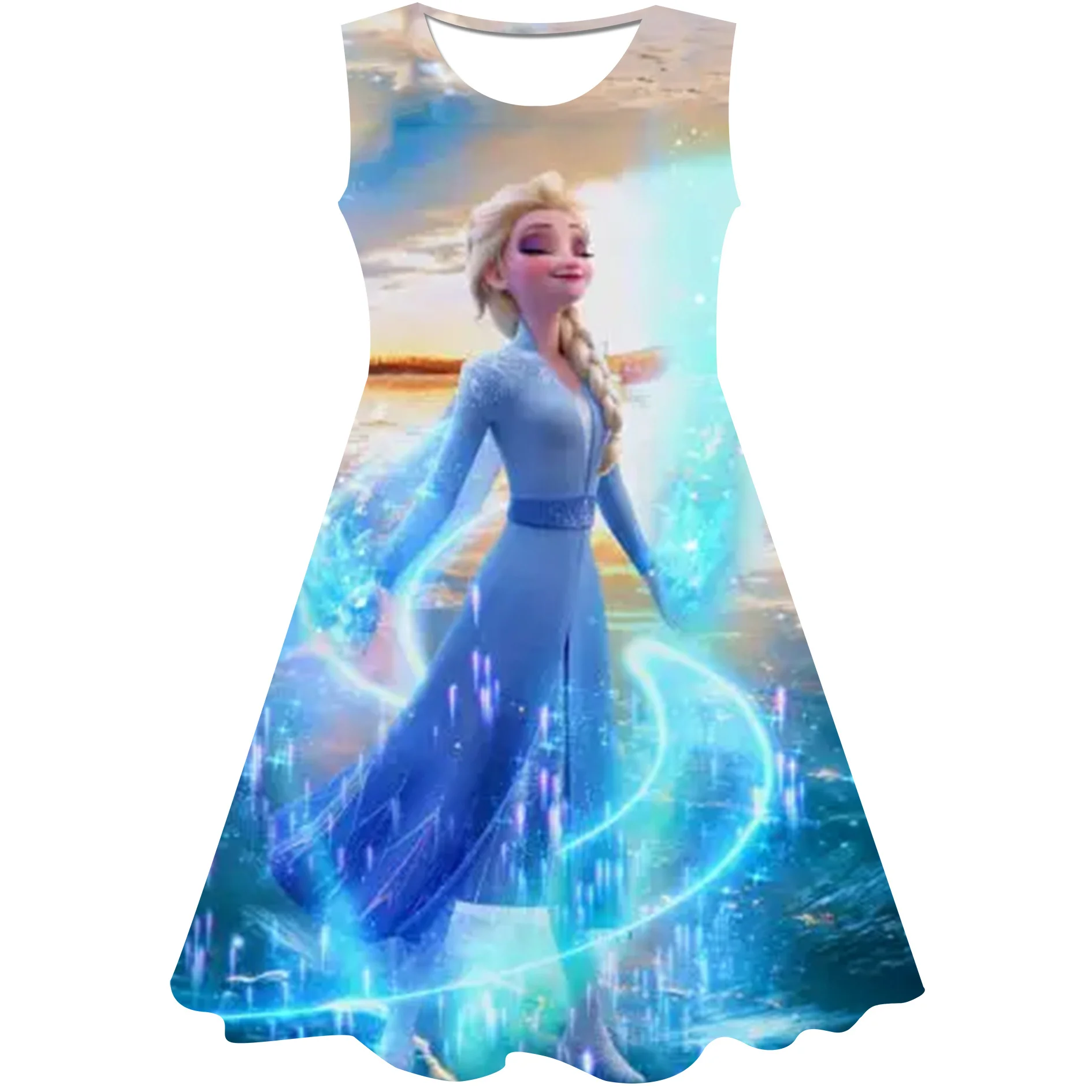 

2023 year new style Frozen Elsa Cartoon 3D Print Children Girls Frozen Dress Cute Birthday Party Princess Girls fashion Dress