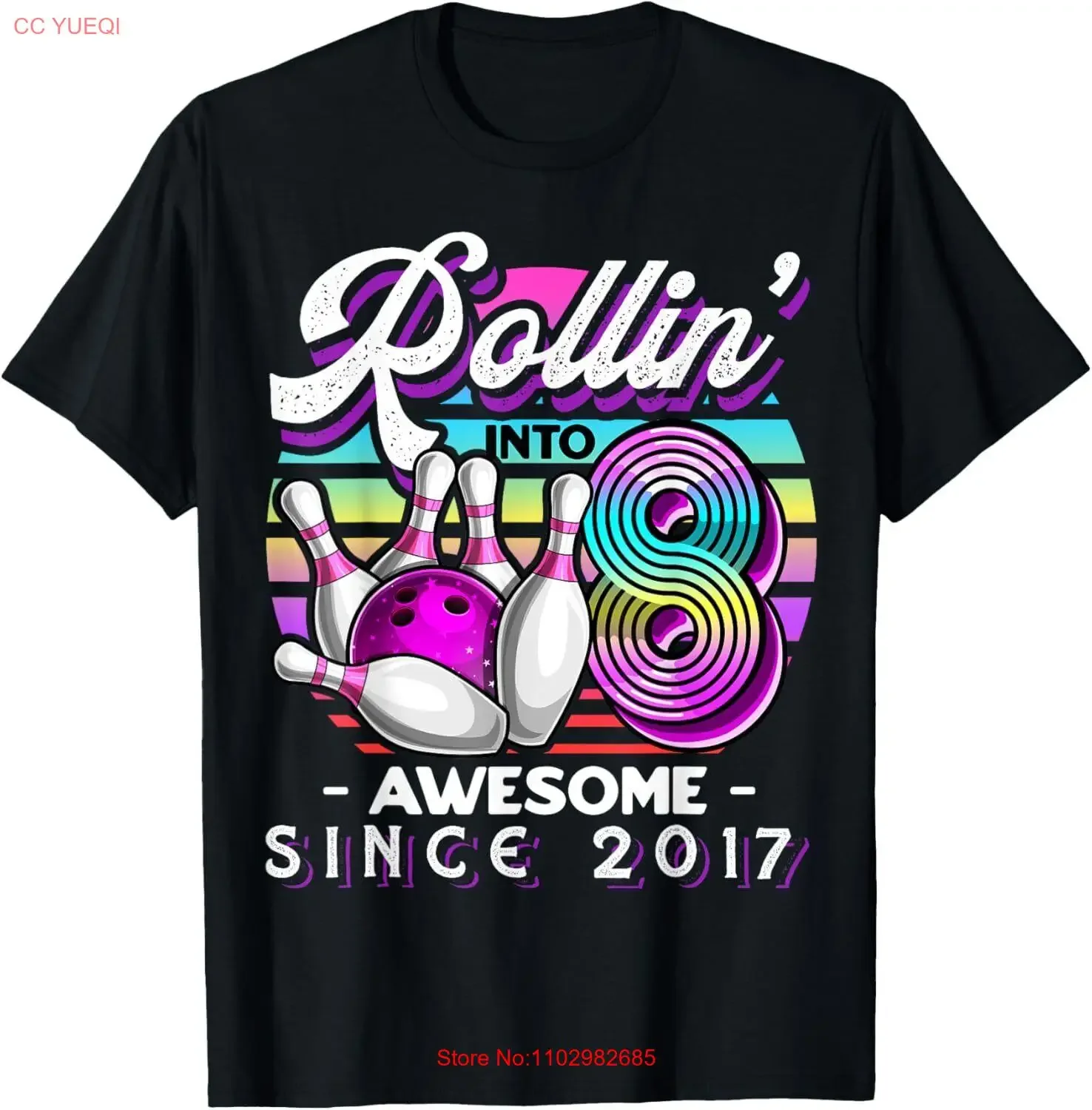Фото Вечеринка для боулинга Rollin' 8, потрясающая футболка для девочек на 8-й день рождения 2017, винтажная стираная, удобная, растянутая, модная, слегка унисекс №1