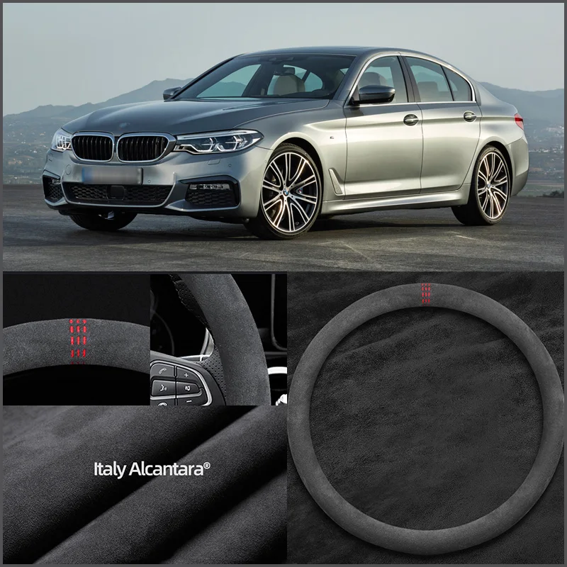

Car Interior Protection Case All Seasons Anti-skid 15" Black Suede Steering Wheel Cover For BWM 5 Series
