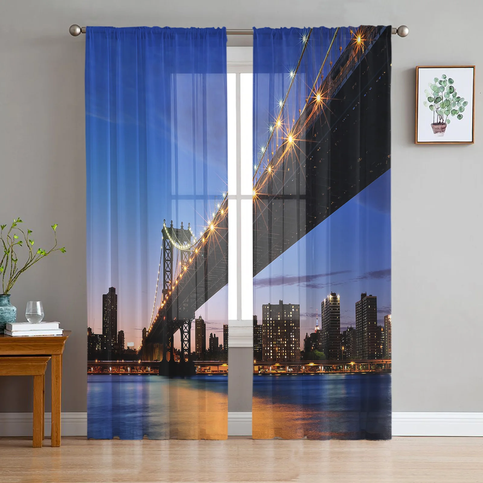 

Бруклинский мост архитектура городской пейзаж прозрачные Занавески s для гостиной спальни Декор окна вуаль тюль занавески