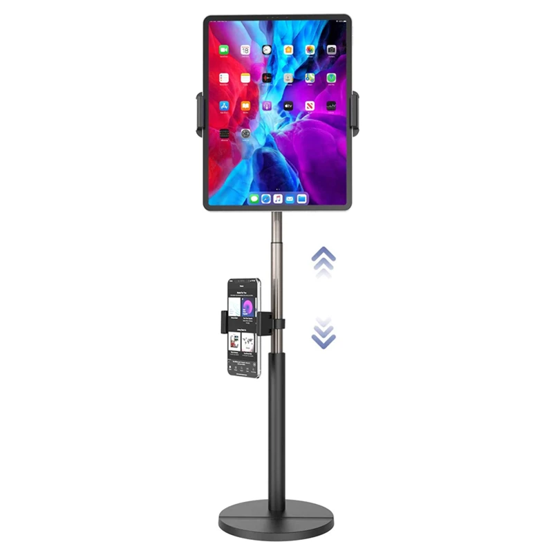 

Tablet Stand Holder with Phone Mount, Height Adjustable Tablet & Phone Stand for Desk for iPad Holder Dock for iPad Pro Air