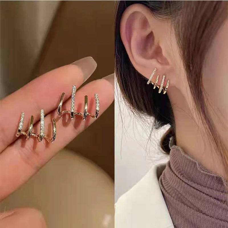 

Four Paw Ear Row Curved Temperament Ear Stud Feeling Light Luxury Crystal Claw Earrings Design Sense Personality Fashion Jewelry