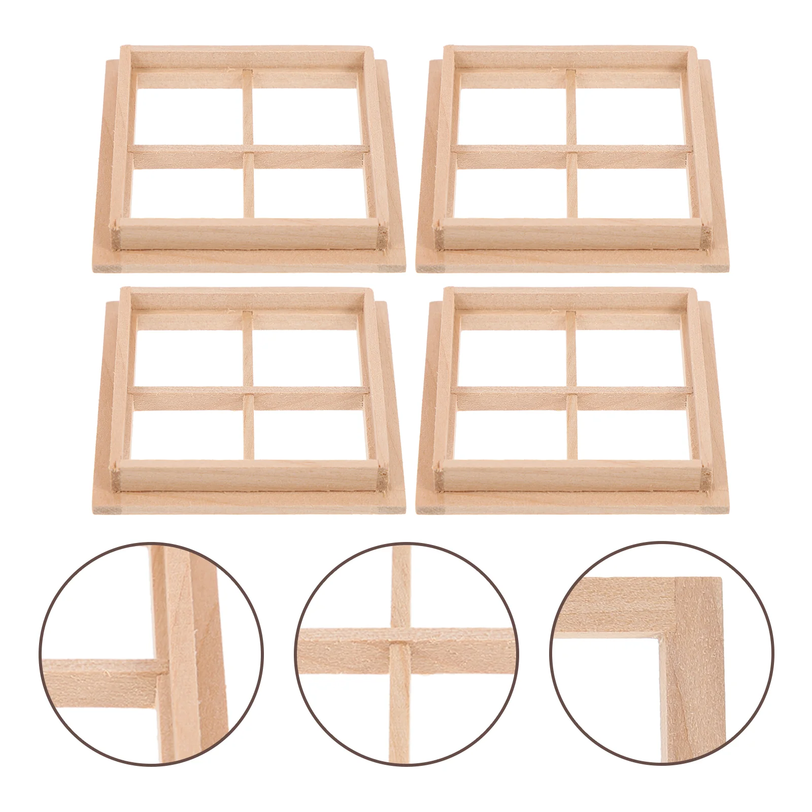 

4pcs Window Frame 1: 12 Unpainted DIY Wooden Windows with Four Panes Barn Wood Window Frame 1: 12 Windows for Accessories