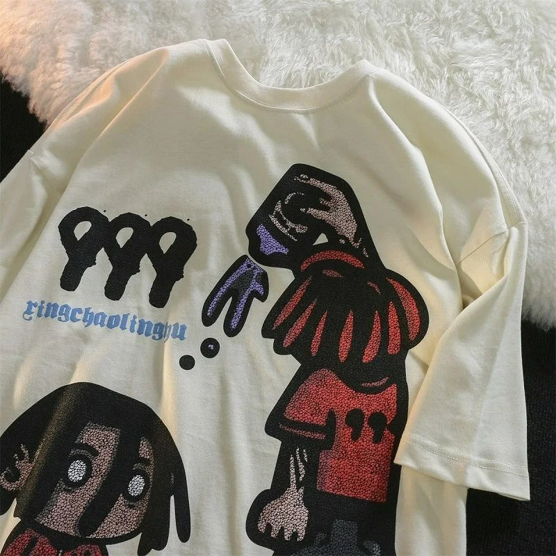 

Y2K aesthetics high street hip-hop oversized short-sleeved T-shirt women's spring and autumn loose all-match top couple models