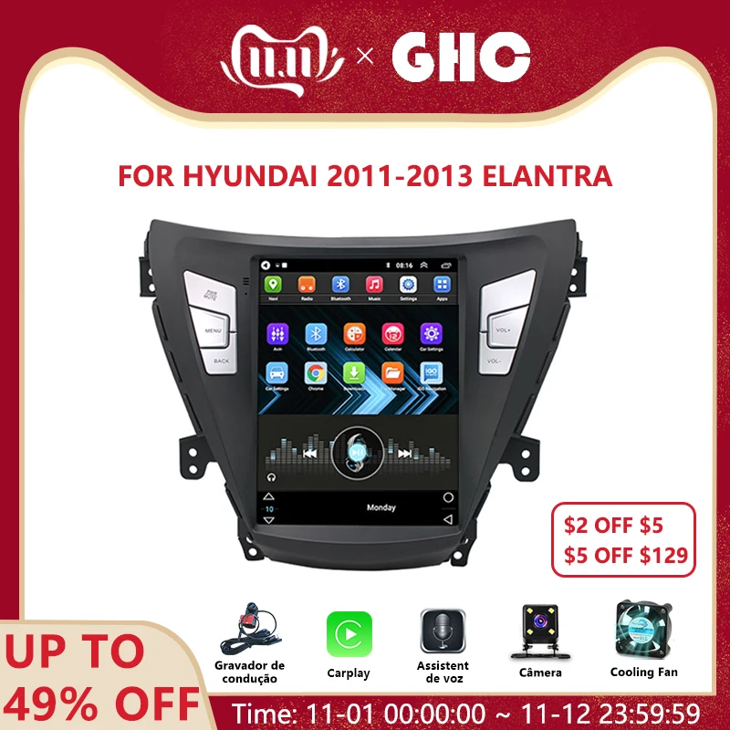

GHC 9.7" 2 Din Android CarPlay For Hyundai Elantra 2011-2013 Car Multimedia Video Player HD Screen Wifi GPS Navigation Car Radio