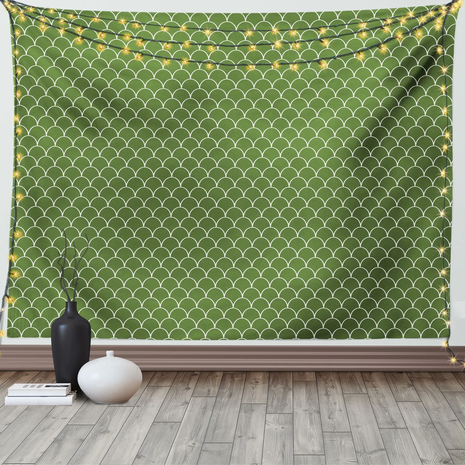 Зеленый гобелен лес натуральный цвет Геометрическая волна атласная ткань