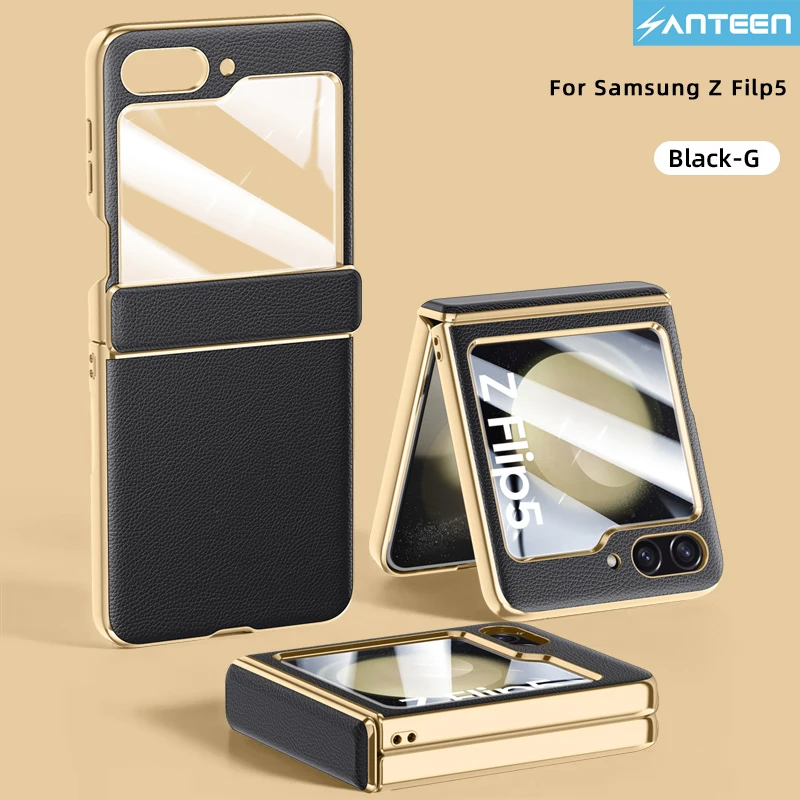 

Anteen for Samsung Galaxy Z Flip 5 Foldable Case Camera Protective Cover Screen Glass Protection Stand Hard PC Shockproof Shell