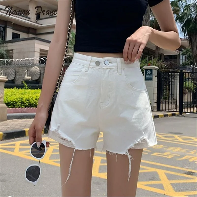 

White High-waisted Denim Shorts Women's Summer Thin Section 2022 New A-line Wide Legs Show Thin Tide Ins Raw Edge Hot Pants