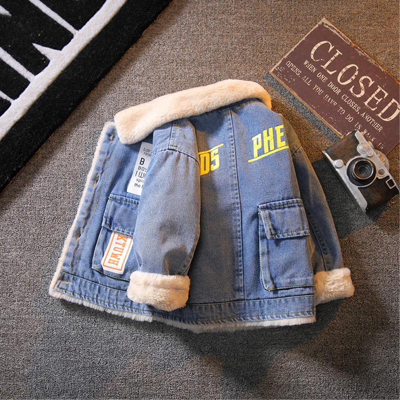 

Denim Jacket for Girls Boys Autumn Winter Plus Velvet Thicken Jeans Coat Children Clothes Warm Fashion Baby Jackets 1-6Y 2022