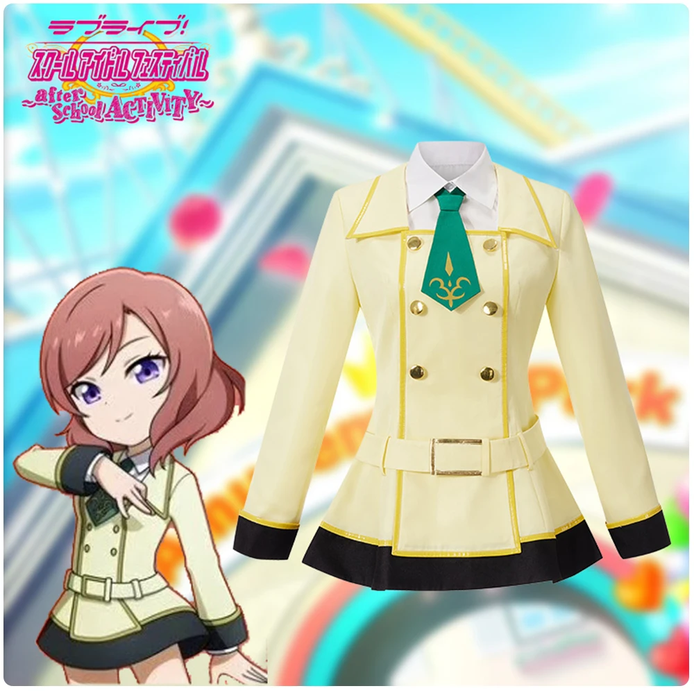 

Anime Code Geass LoveLive! Maki Nishikino Cosplay Costume Women Academy JK Uniform Yellow Dress Blouse Belt Bow-Tie Halloween