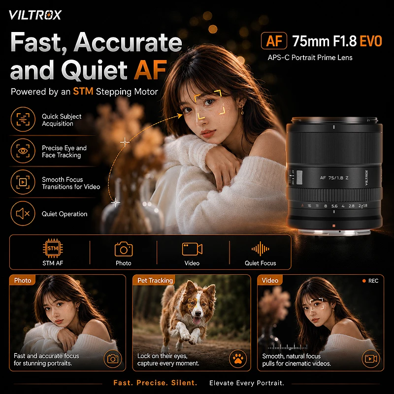 Фото Телеобъектив Viltrox 75mm f1.8 EVO с автофокусом для беззеркальных камер Sony E, Fuji X, Nikon Z (APS-C) №5