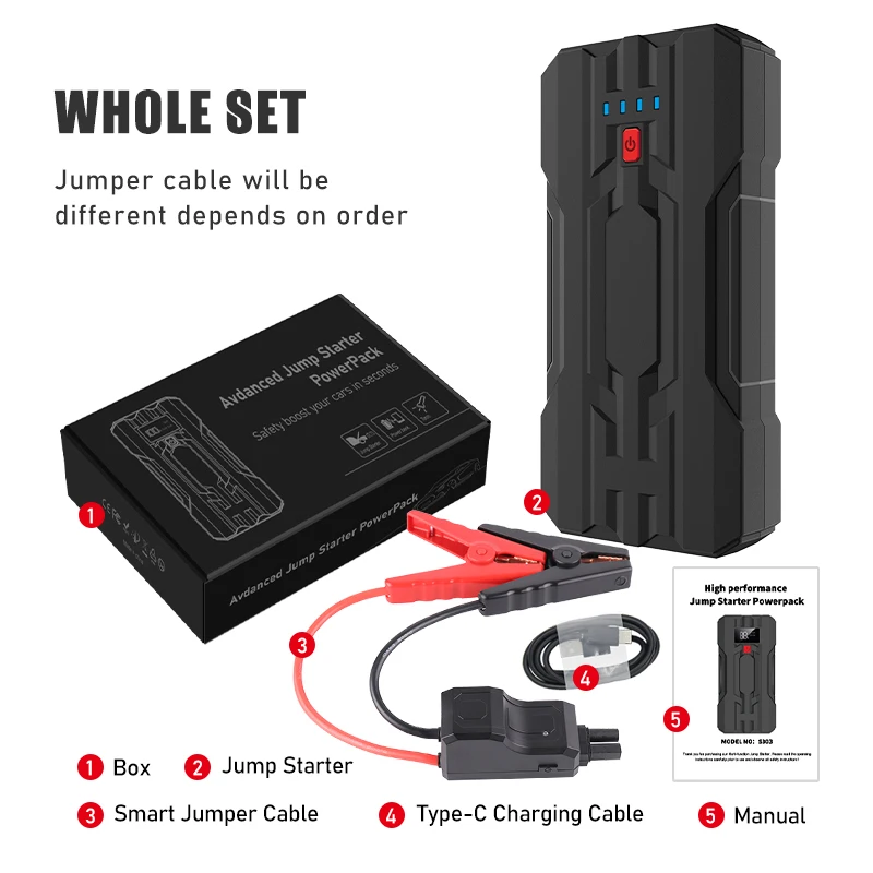 

600A 8000mAh Jump Starter Power Bank Portable Charger Starting Device For 8.0L/6.0L Emergency Car Battery Jump Starter