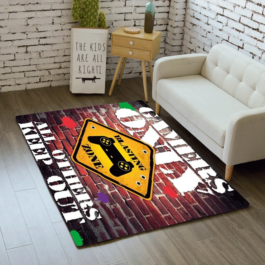 Home Area Gamer Rugs with Game Controller Design Non Slip Floor Mats for Kids Throw Carpet for Decor Living Bed Playrooms
