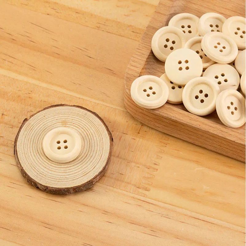 

20Pcs Thin Edge Small Wooden Buttons 12mm 4 Hole Simple Natural Wood Button Perfect For Scrapbooking Craft Shirt Coat Decoration