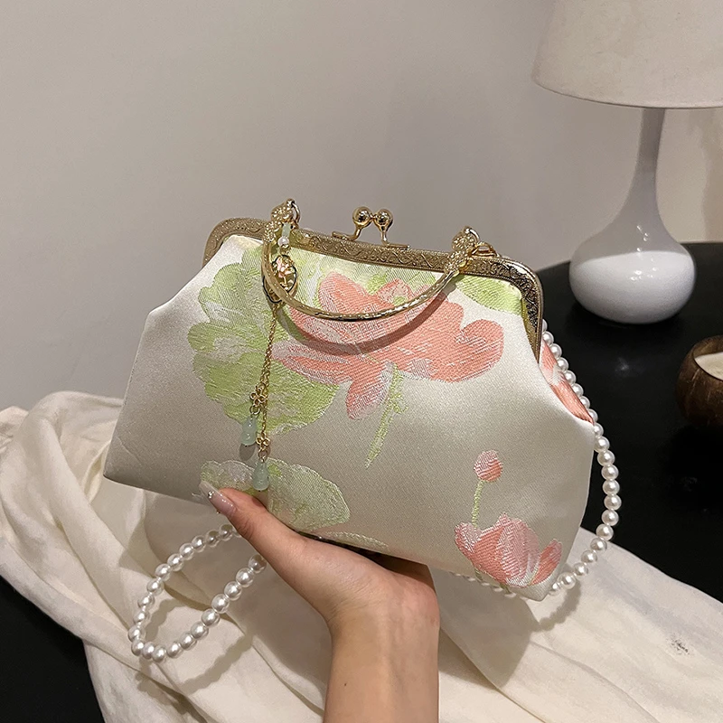 Шелковые сумки с вышивкой и ручками сверху модные повседневные на плечо для