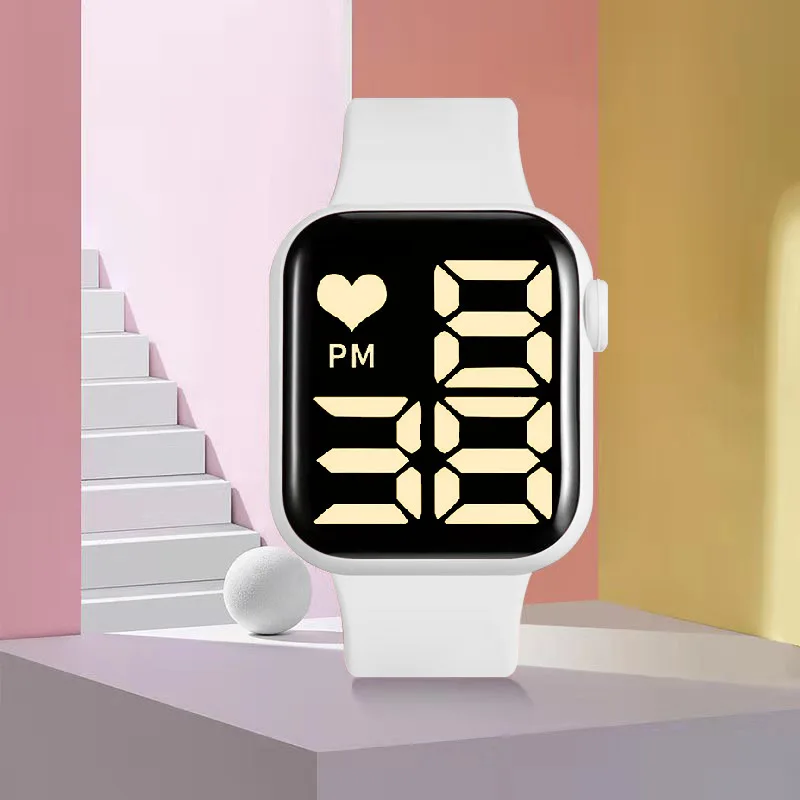 

White smart watches LED Electronic Square Touch Swimming Waterproof with exercise tracking heart rate monitoring and swimming