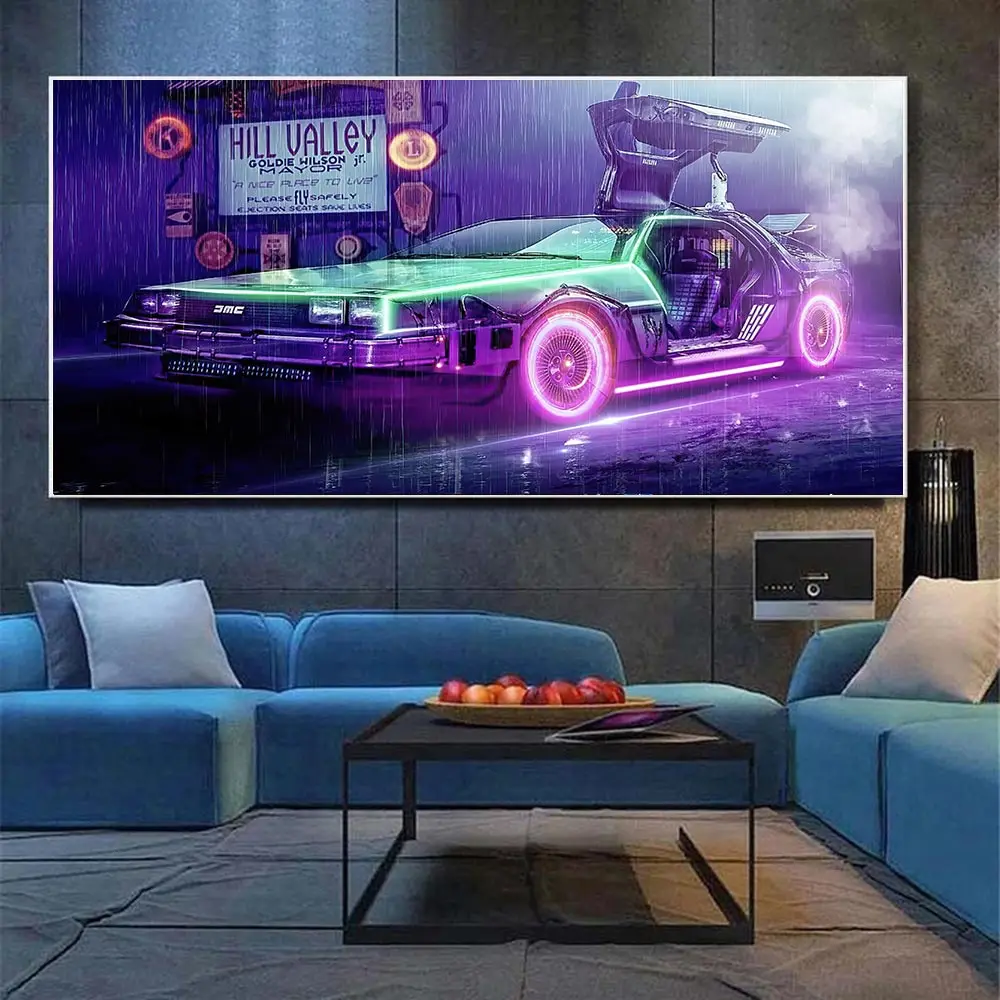 

Colorful Car DeLorean DMC Back To The Future Movie Poster Motivational Wall Art Canvas Painting For Room Home Decor Picture