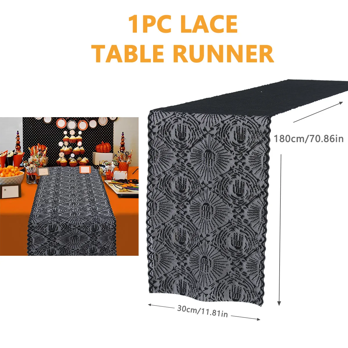 30x180 см украшение для стола на Хэллоуин черное кружево