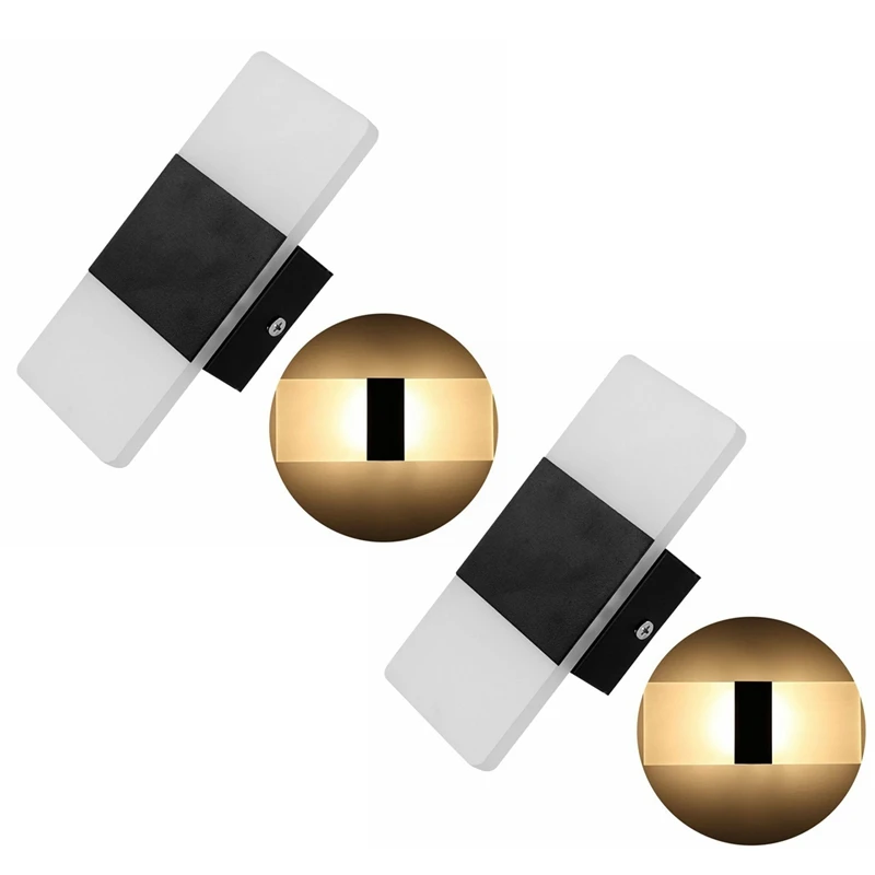 

2X Modern 3W LED Wall Light Up Down Lamp Sconce Spot Lighting Home Bedroom Fixture-Black+Warm White