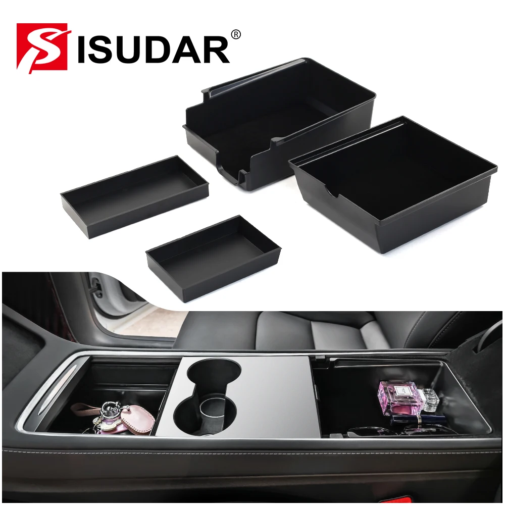 

ISUDAR Center Console Organizer Tray for 2021-2023 Tesla Model 3 Model Y Interior Accessories Armrest Hidden Drawer Storage Box