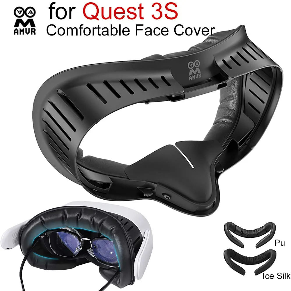 Фото AMVR удобный интерфейс для лица для Quest 3S, чехол для лица, дышащая сменная подушечка из ледяного шелка, аксессуары для очков VR №1
