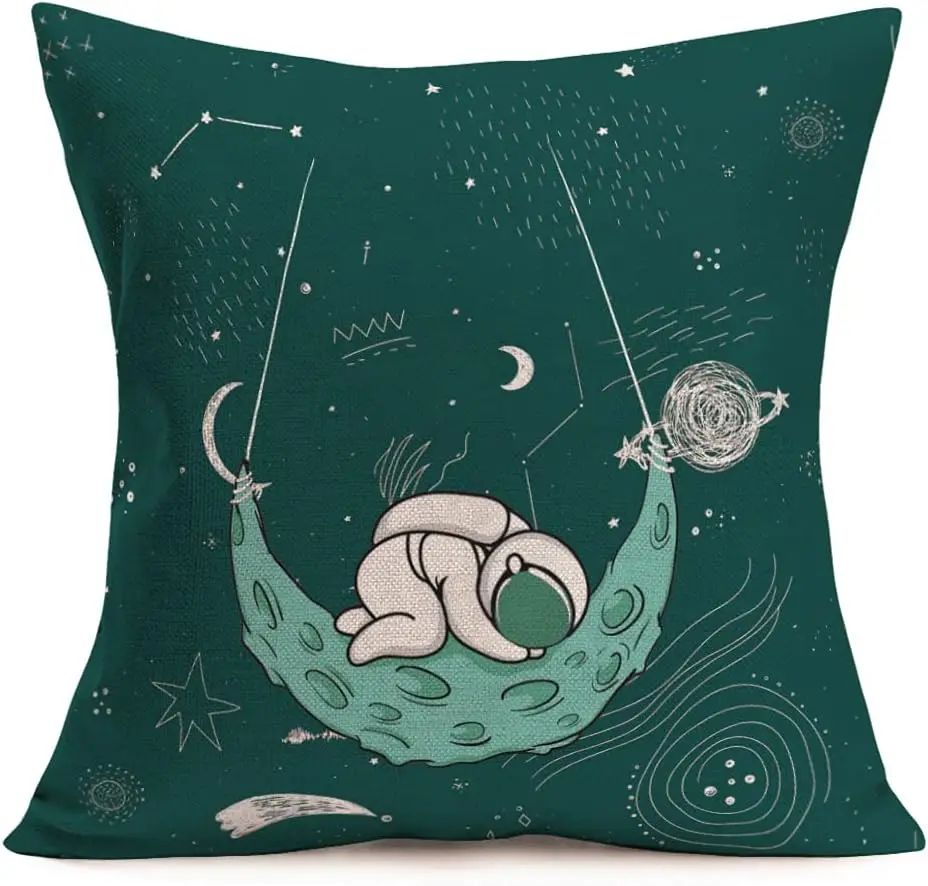 

Подушка в космическом пространстве, планкинг астронавта на луну, мультяшный дизайн, наволочка, квадратная наволочка, украшение для дивана, кровати