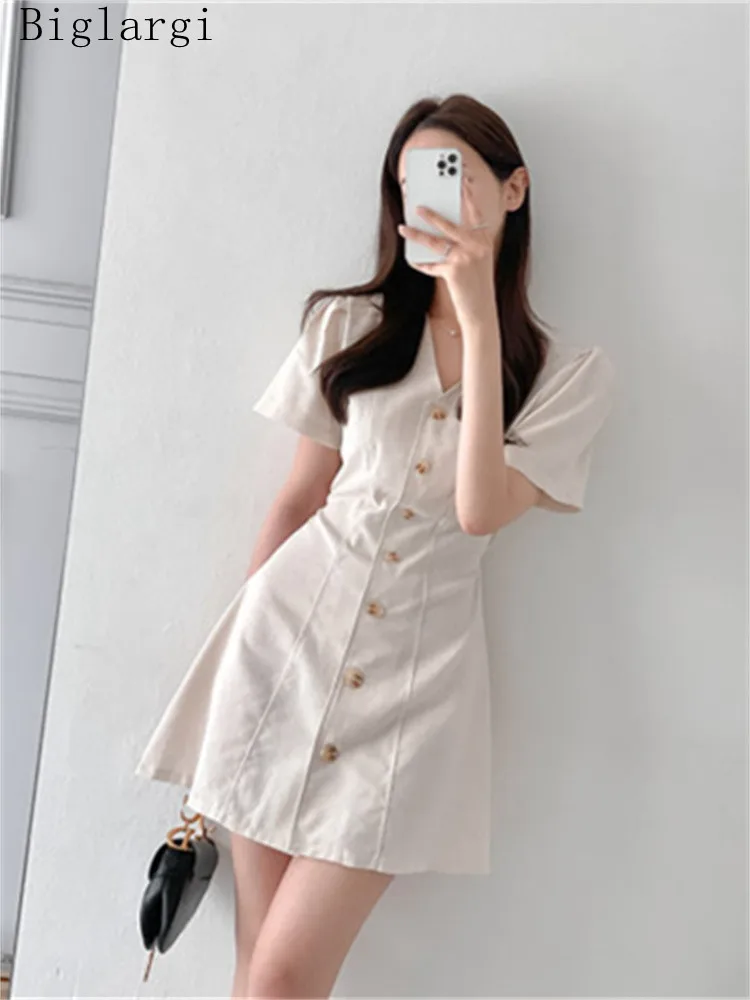 

Шикарное платье-рубашка средней длины с пышными рукавами, летние женские повседневные корейские женские офисные платья-рубашки, женское Но...